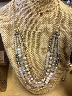 Multi-Strand Neutral Bead Statement Necklace - Unbranded